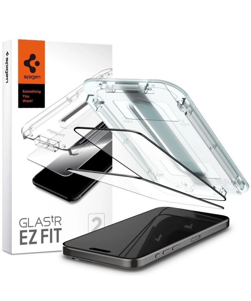 Spigen Glas.tR EZ Fit FC Tempered Glass for iPhone 15 Pro - Black 2 pcs.