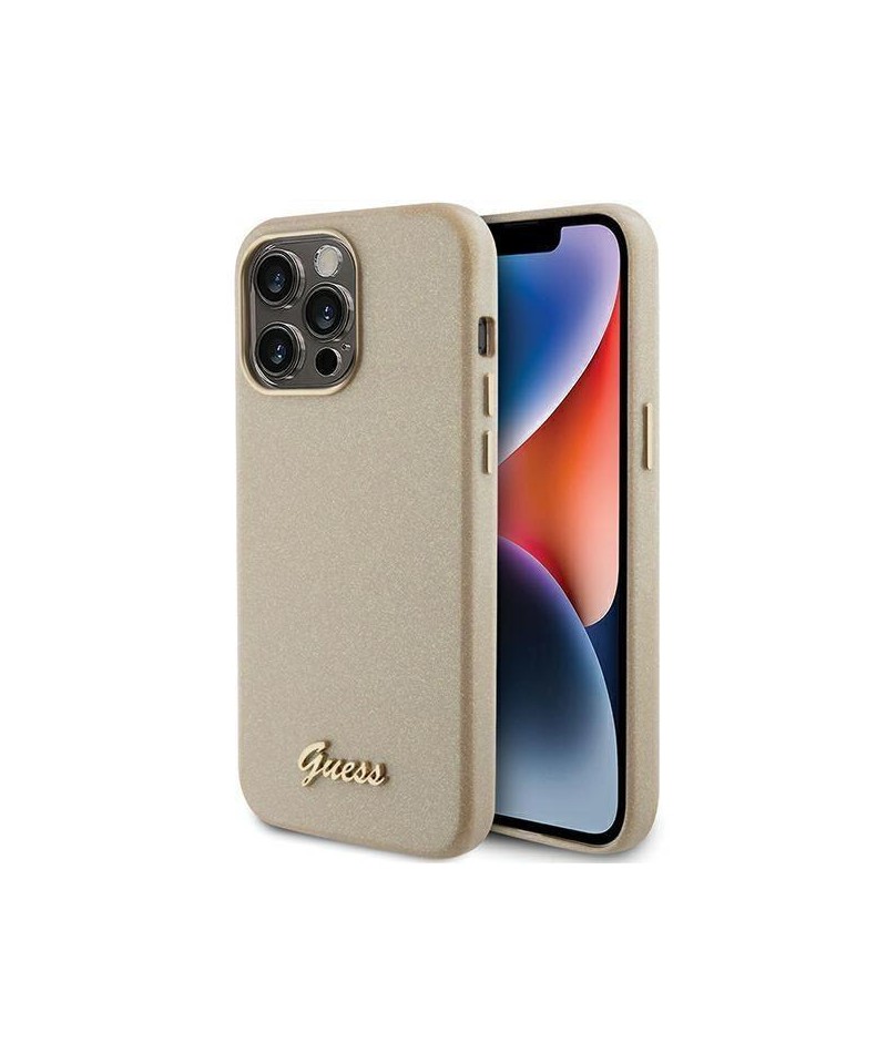 Guess Glitter Glossy Script case for iPhone 15 Pro - gold
