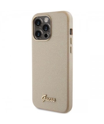 Guess Glitter Glossy Script case for iPhone 15 Pro - gold