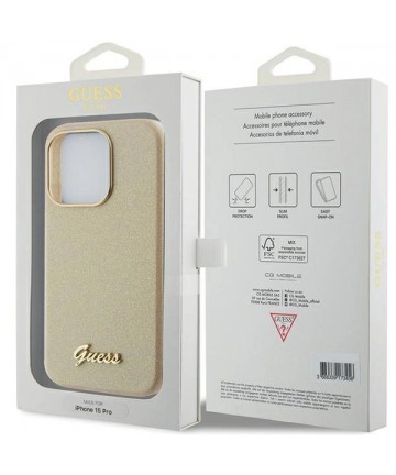 Guess Glitter Glossy Script case for iPhone 15 Pro - gold