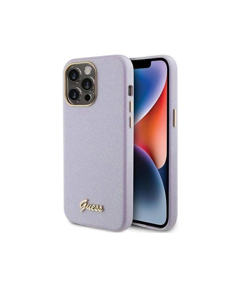 Guess Glitter Glossy Script case for iPhone 15 Pro - lilac