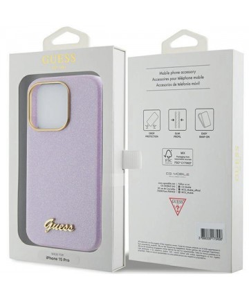 Guess Glitter Glossy Script case for iPhone 15 Pro - lilac