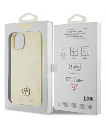 Guess Leather 4G Metal Logo Strass case for iPhone 15 - gold