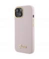 Guess Silicone Script Metal Logo & Frame case for iPhone 15 - pink