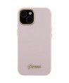 Guess Silicone Script Metal Logo & Frame case for iPhone 15 - pink
