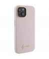 Guess Silicone Script Metal Logo & Frame case for iPhone 15 - pink