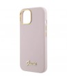 Guess Silicone Script Metal Logo & Frame case for iPhone 15 - pink