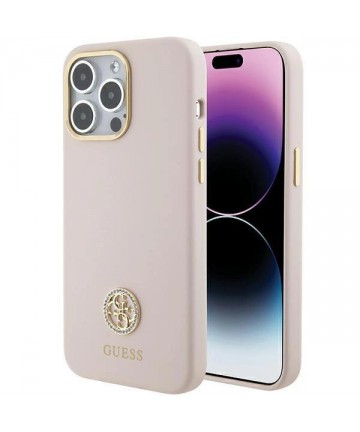 Guess Silicone Logo Strass 4G Case for iPhone 15 Pro Max - Pink