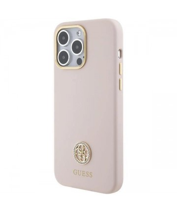 Guess Silicone Logo Strass 4G Case for iPhone 15 Pro Max - Pink