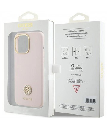 Guess Silicone Logo Strass 4G Case for iPhone 15 Pro Max - Pink