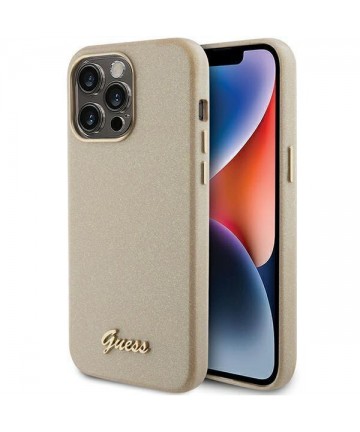 Guess Glitter Glossy Script case for iPhone 15 Pro Max - gold