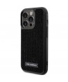 Karl Lagerfeld Rhinestone Logo Metal Plate case for iPhone 15 Pro - black