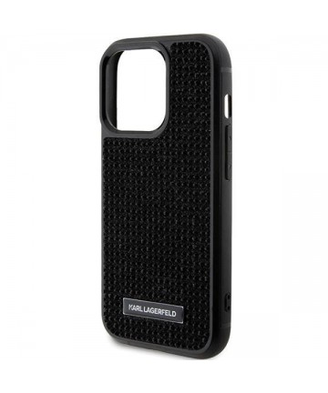 Karl Lagerfeld Rhinestone Logo Metal Plate case for iPhone 15 Pro - black