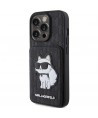 Karl Lagerfeld Saffiano Cardslots and Stand Monogram Choupette Case for iPhone 15 Pro - Black