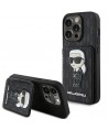 Karl Lagerfeld Saffiano Cardslots and Stand Monogram Ikonik Patch case for iPhone 15 Pro - black
