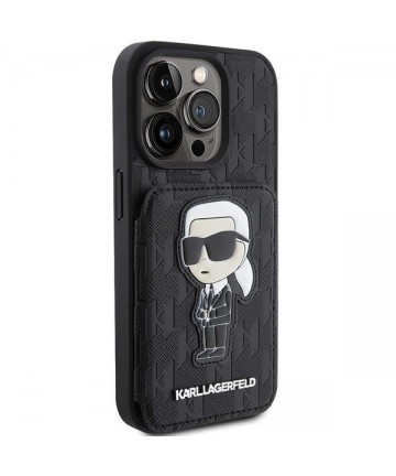 Karl Lagerfeld Saffiano Cardslots and Stand Monogram Ikonik Patch case for iPhone 15 Pro - black