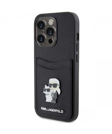 Karl Lagerfeld Saffiano Cardslot Karl&Choupette Metal Pin case for iPhone 15 Pro - black
