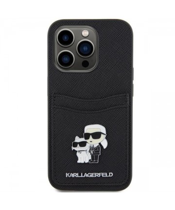 Karl Lagerfeld Saffiano Cardslot Karl&Choupette Metal Pin case for iPhone 15 Pro - black