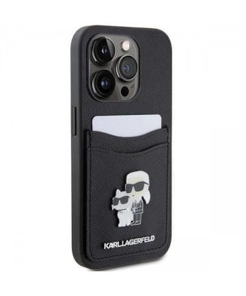 Karl Lagerfeld Saffiano Cardslot Karl&Choupette Metal Pin case for iPhone 15 Pro - black
