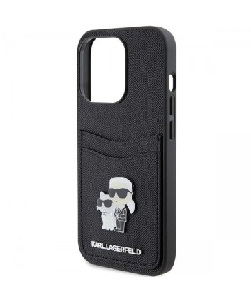 Karl Lagerfeld Saffiano Cardslot Karl&Choupette Metal Pin case for iPhone 15 Pro - black