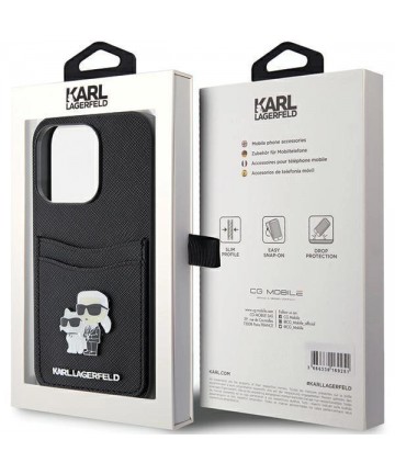 Karl Lagerfeld Saffiano Cardslot Karl&Choupette Metal Pin case for iPhone 15 Pro - black