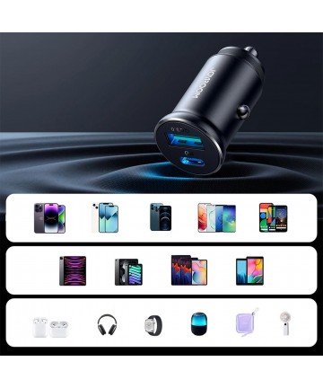 Joyroom JR-CCN05 30W USB-A USB-C Mini Car Charger - Black