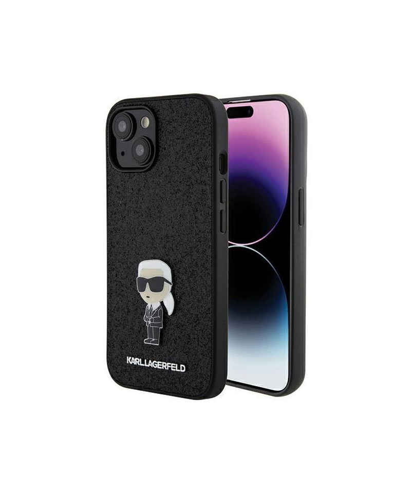 Karl Lagerfeld Fixed Glitter Ikonik Logo Metal Pin case for iPhone 15 - black