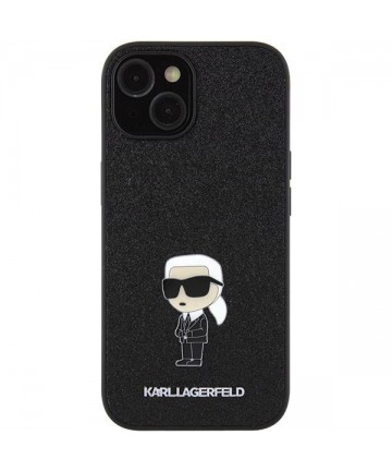 Karl Lagerfeld Fixed Glitter Ikonik Logo Metal Pin case for iPhone 15 - black
