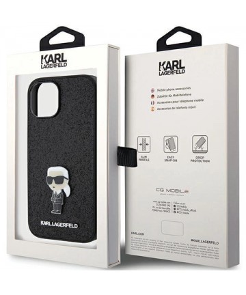 Karl Lagerfeld Fixed Glitter Ikonik Logo Metal Pin case for iPhone 15 - black