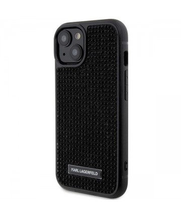 Karl Lagerfeld Rhinestone Logo Metal Plate case for iPhone 15 - black