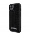 Karl Lagerfeld Rhinestone Logo Metal Plate case for iPhone 15 - black