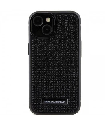 Karl Lagerfeld Rhinestone Logo Metal Plate case for iPhone 15 - black