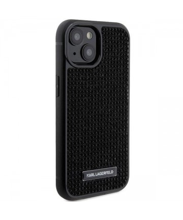 Karl Lagerfeld Rhinestone Logo Metal Plate case for iPhone 15 - black