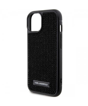 Karl Lagerfeld Rhinestone Logo Metal Plate case for iPhone 15 - black