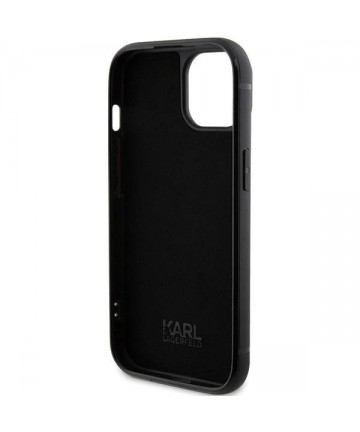Karl Lagerfeld Rhinestone Logo Metal Plate case for iPhone 15 - black