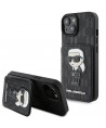 Karl Lagerfeld Saffiano Cardslots and Stand Monogram Ikonik Patch case for iPhone 15 - black