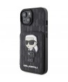 Karl Lagerfeld Saffiano Cardslots and Stand Monogram Ikonik Patch case for iPhone 15 - black