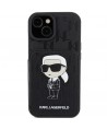 Karl Lagerfeld Saffiano Cardslots and Stand Monogram Ikonik Patch case for iPhone 15 - black
