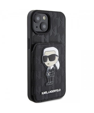 Karl Lagerfeld Saffiano Cardslots and Stand Monogram Ikonik Patch case for iPhone 15 - black