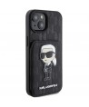 Karl Lagerfeld Saffiano Cardslots and Stand Monogram Ikonik Patch case for iPhone 15 - black