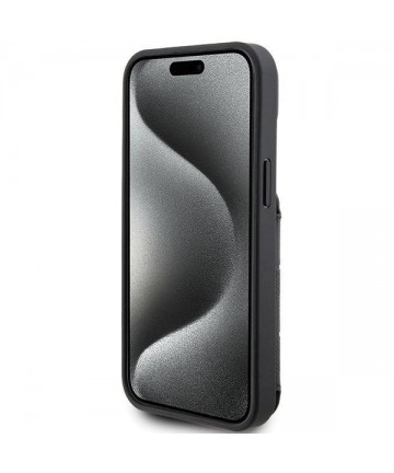 Karl Lagerfeld Saffiano Cardslots and Stand Monogram Ikonik Patch case for iPhone 15 - black