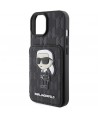 Karl Lagerfeld Saffiano Cardslots and Stand Monogram Ikonik Patch case for iPhone 15 - black