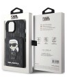 Karl Lagerfeld Saffiano Cardslots and Stand Monogram Ikonik Patch case for iPhone 15 - black