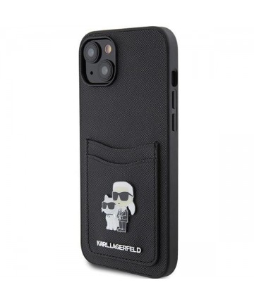 Karl Lagerfeld Saffiano Cardslot Karl&Choupette Metal Pin case for iPhone 15 - black