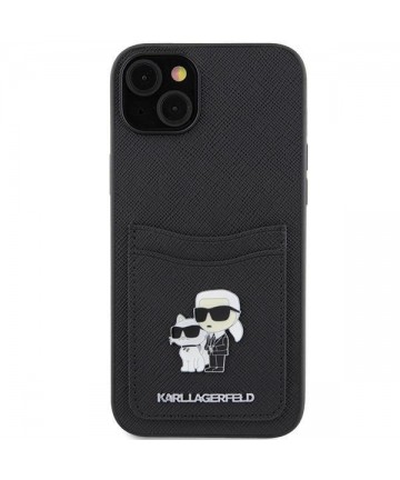 Karl Lagerfeld Saffiano Cardslot Karl&Choupette Metal Pin case for iPhone 15 - black