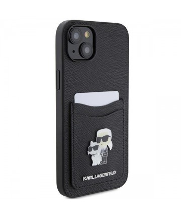 Karl Lagerfeld Saffiano Cardslot Karl&Choupette Metal Pin case for iPhone 15 - black