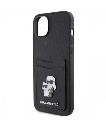 Karl Lagerfeld Saffiano Cardslot Karl&Choupette Metal Pin case for iPhone 15 - black