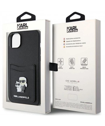 Karl Lagerfeld Saffiano Cardslot Karl&Choupette Metal Pin case for iPhone 15 - black