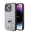 Karl Lagerfeld Fixed Glitter Choupette Logo Metal Pin Case for iPhone 15 Pro Max - Silver
