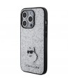Karl Lagerfeld Fixed Glitter Choupette Logo Metal Pin Case for iPhone 15 Pro Max - Silver
